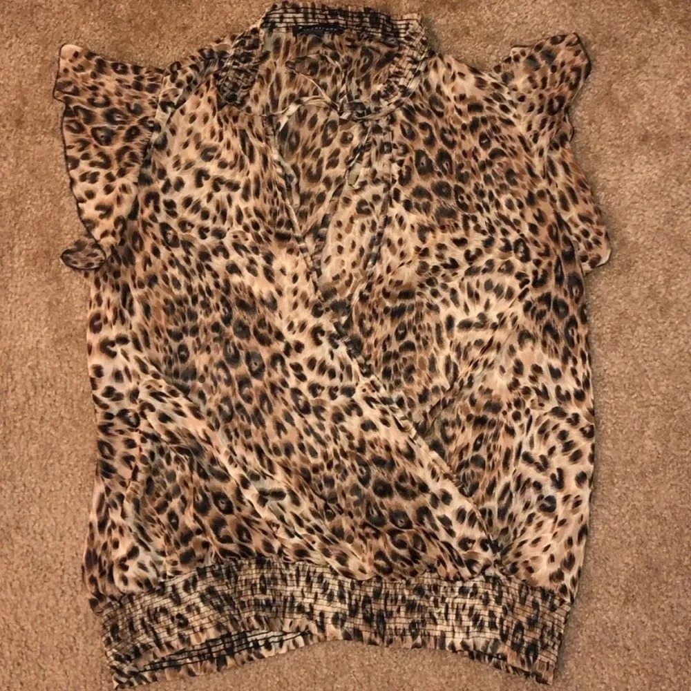 FOREVER 21 LEOPARD CHEETAH WRAP TIE SHEER BLOUSE VINTAGE